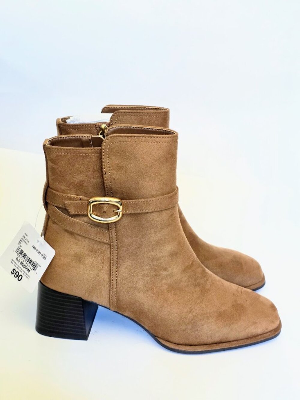 NWT Liz Claiborne Gillis Tan Faux Suede Block Heel Booties Size 9.5 M